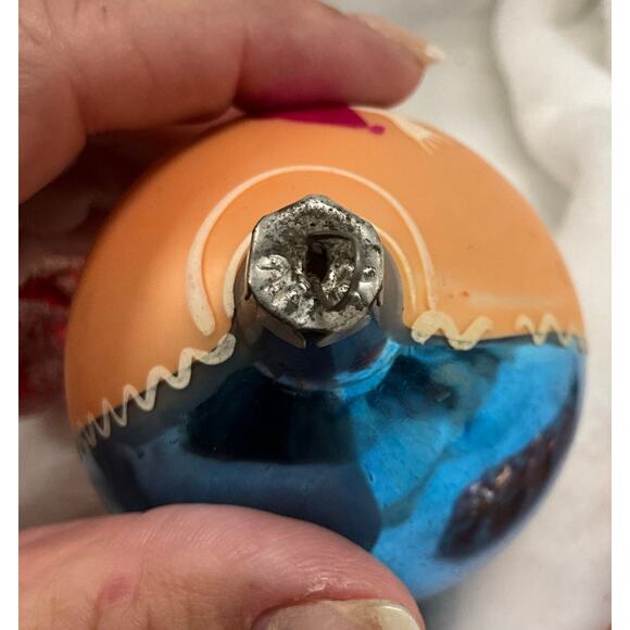 Vintage Handblown Mercury Glass "Skier" Hand Painted Tear Drop Ornament POLAND - Picture 5 of 8